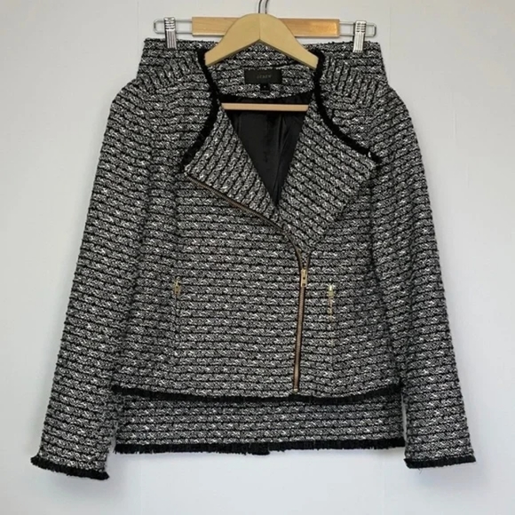 J.crew set woven Tweed Fringe Cropped Jacket/Blazer 4 & skirt 2 navy/off white - Picture 16 of 16